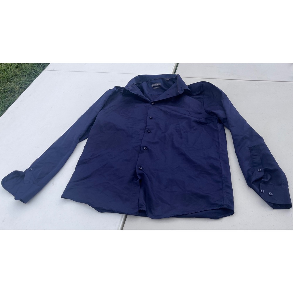 Geoffrey Beene Mens Slim Fit Dress Shirt Navy Blue Long Sleeve L